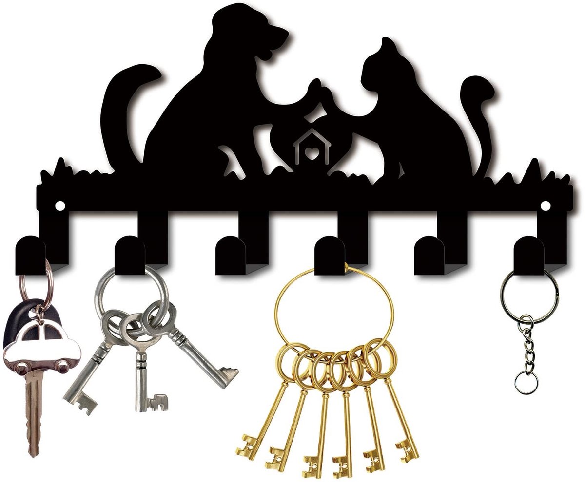 Golden crown - Metalen sleutelhouder - Sleutelhaken organizer - Decoratief zwart - Honden en katten motief - Wandmontage - Geschikt voor tas, kleding
