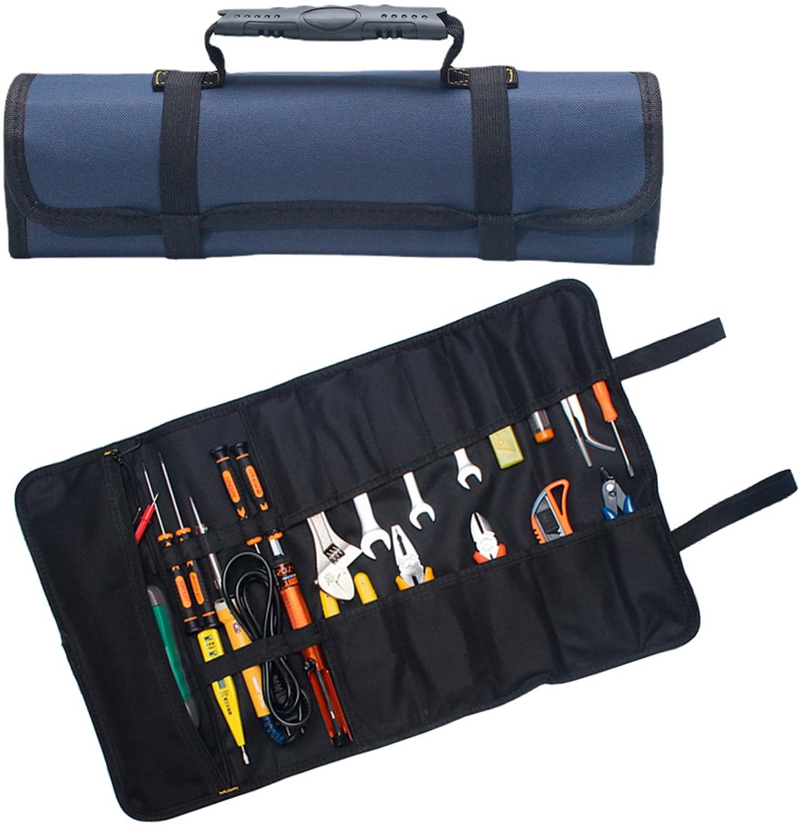 SPHProducts - Gereedschap oprolbare tas - Multifunctionele organizer - Blauw - Waterdichte gereedschapstas - Geschikt voor timmerman en loodgieter