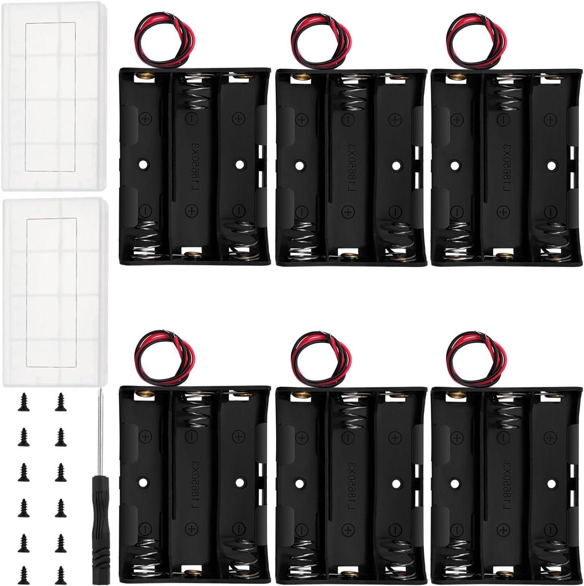 Batterijhouders - Opbergdozen Batterijen - Elektronica Projecten - Met Draad en Veerclip - 6 Stuks - Zwart