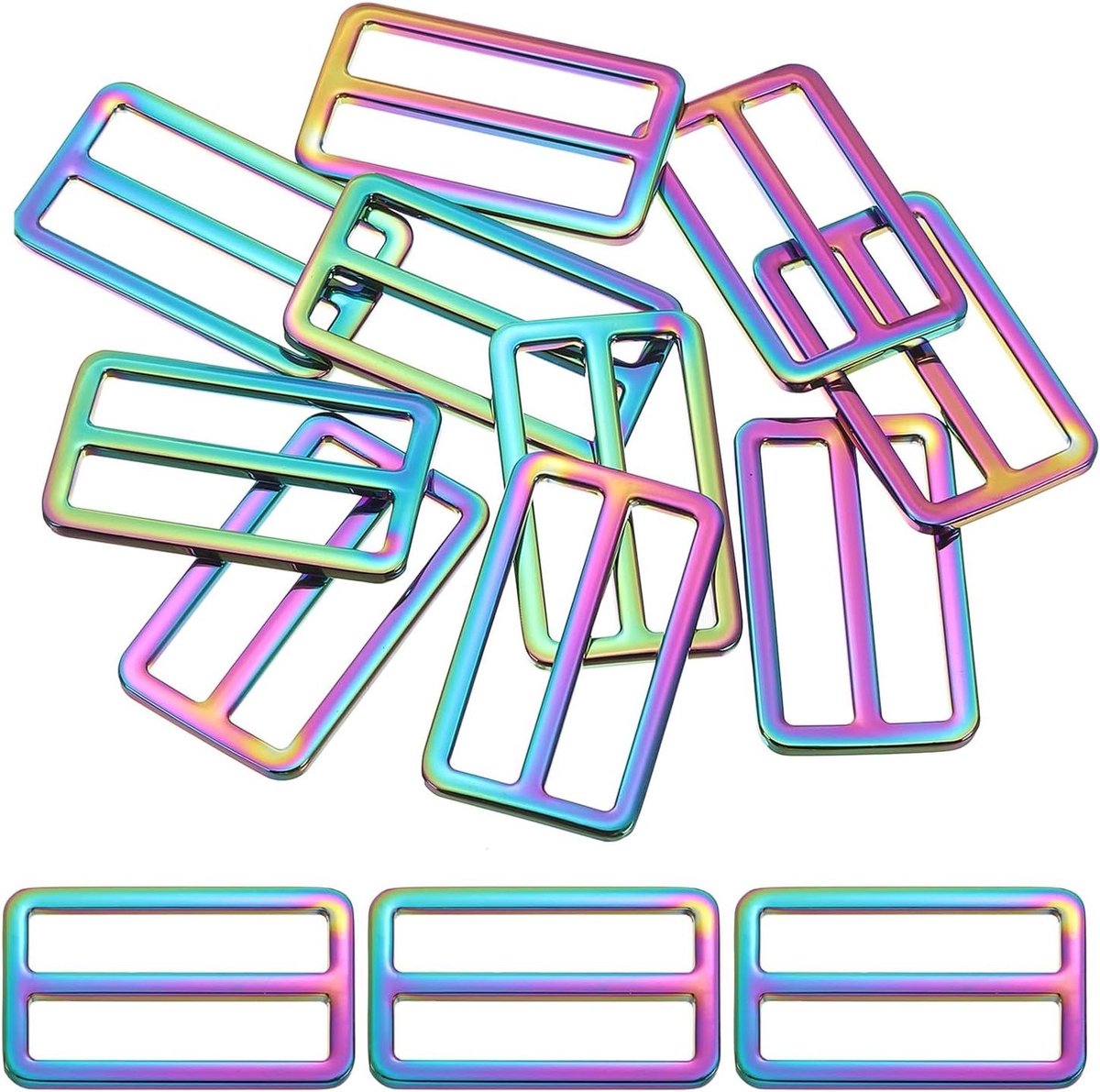 Platte Metalen Schuifgesp - Riembeslag Tri-glide - DIY Tassen Maken - Zinklegering Corrosiebestendig - 38 mm Binnenbreedte - Regenboog