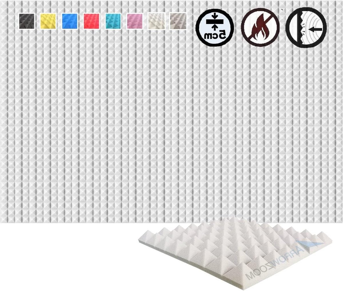 Akoestische Panelen - Geluidsisolatie Schuim - Geluidsopname Verbeteren - Hoge Dichtheid Schuim - 50x50x5cm - Zwart