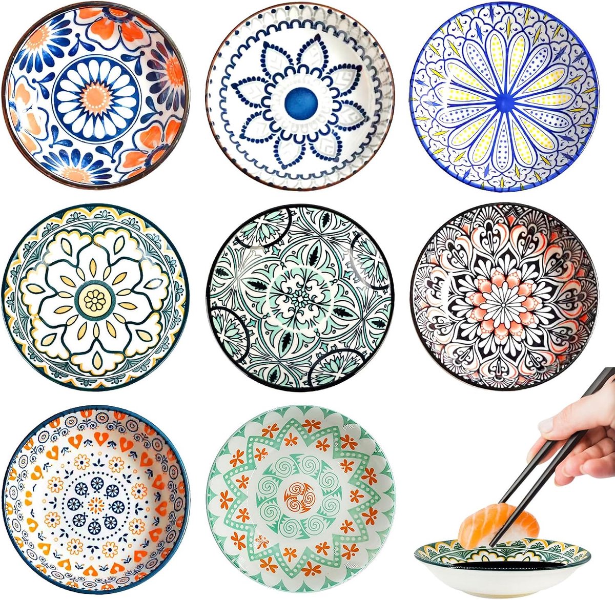 Set van 8 Keramische Dip- en Tapasschaaltjes Klein (10cm)
