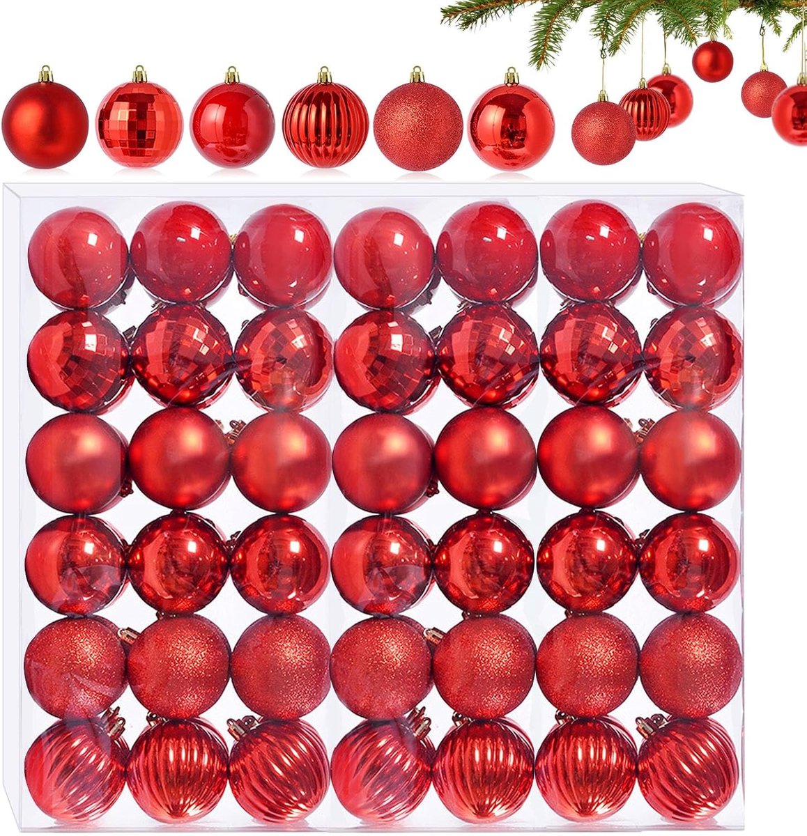 42 stuks kleine rode kerstballen - 6 verschillende designs - plastic kerstballen 3 cm - mini kerstversiering - kerstboom decoratie