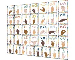 YIYDONG Prikbordletters in gebarentaal - 36 letters van het ASL-alfabet voor het leren van het ABC-alfabet - decoratiekaarten voor klaslokaal - wanddecoratie voor