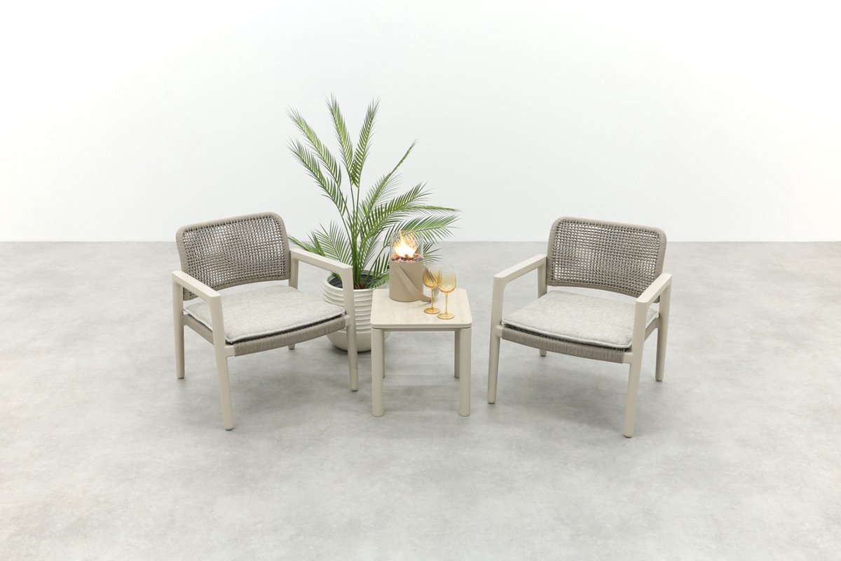 Moretti rope loungestoelen set met bijzettafel (3-dlg) - Mokka