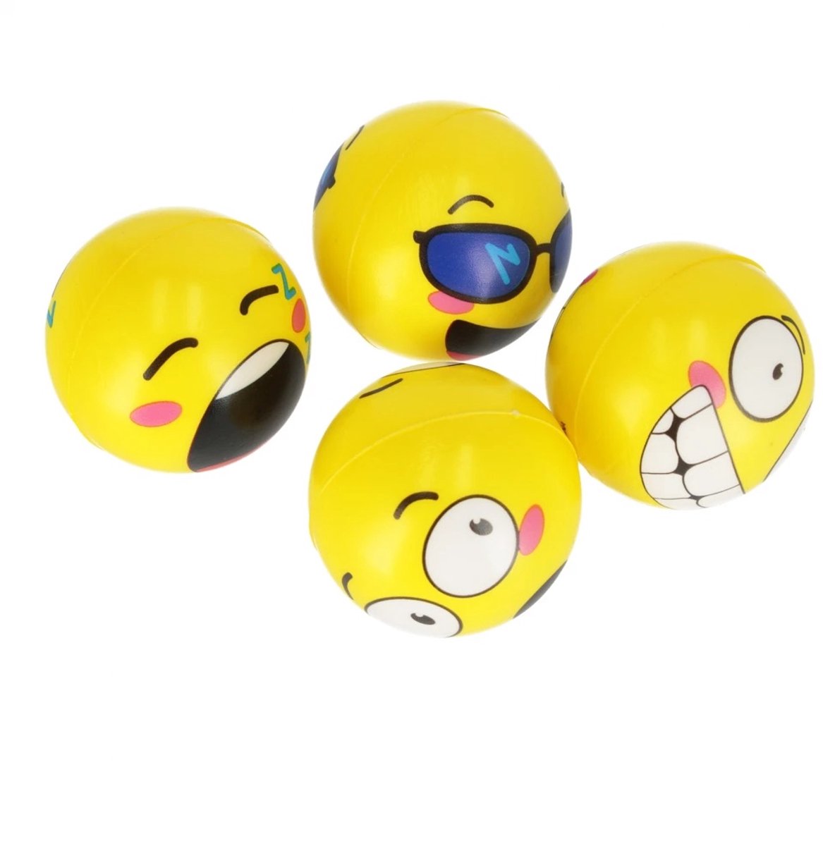 Emoji Stressbal 4 Stuks – 6 cm - Medium Density