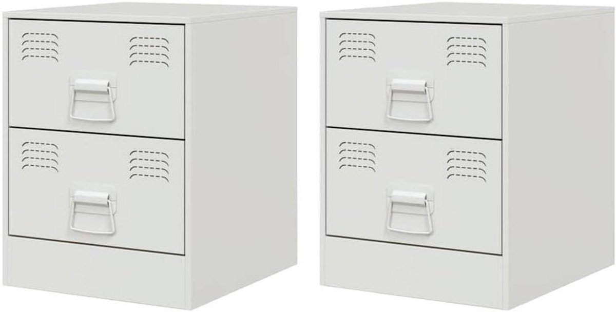 Nachtkastjes Set - Bijzettafel Wandtafeltje - Opbergen Slaapkamer - Koudgewalst Staal - 345x39x44 cm - Wit
