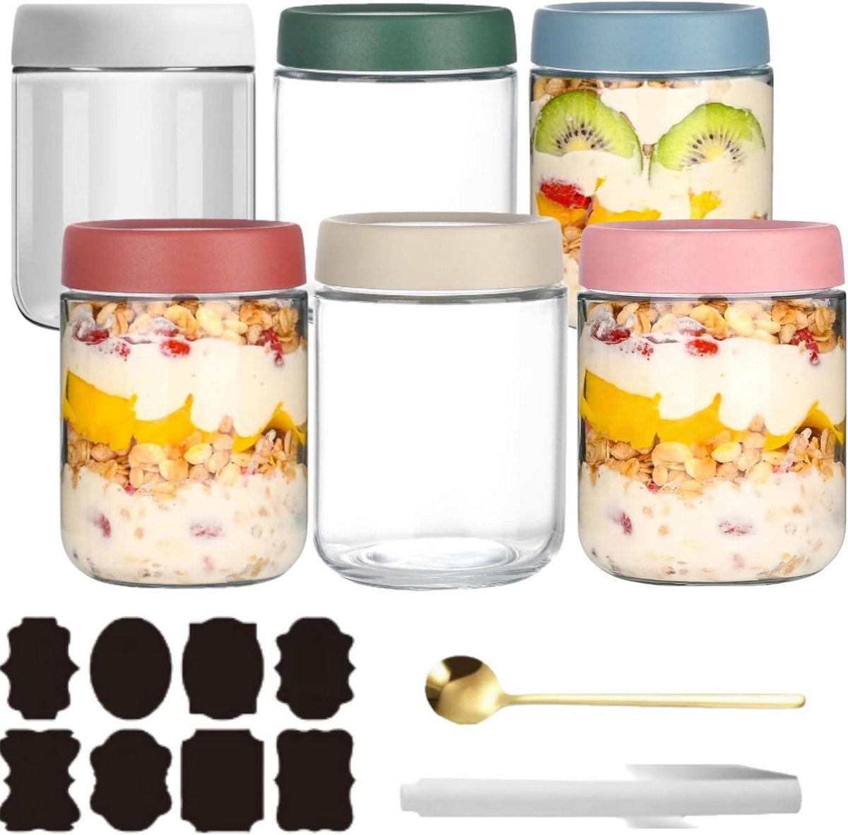 Overnight Oats Potjes - Mason Jar - Meusli Beker met Deksel - lunchprep