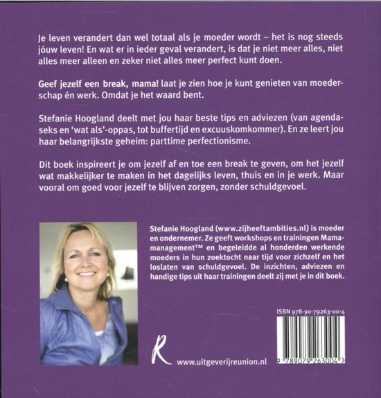 Achterkant van een boek met een foto van de auteur, Stefanie Hoogland.