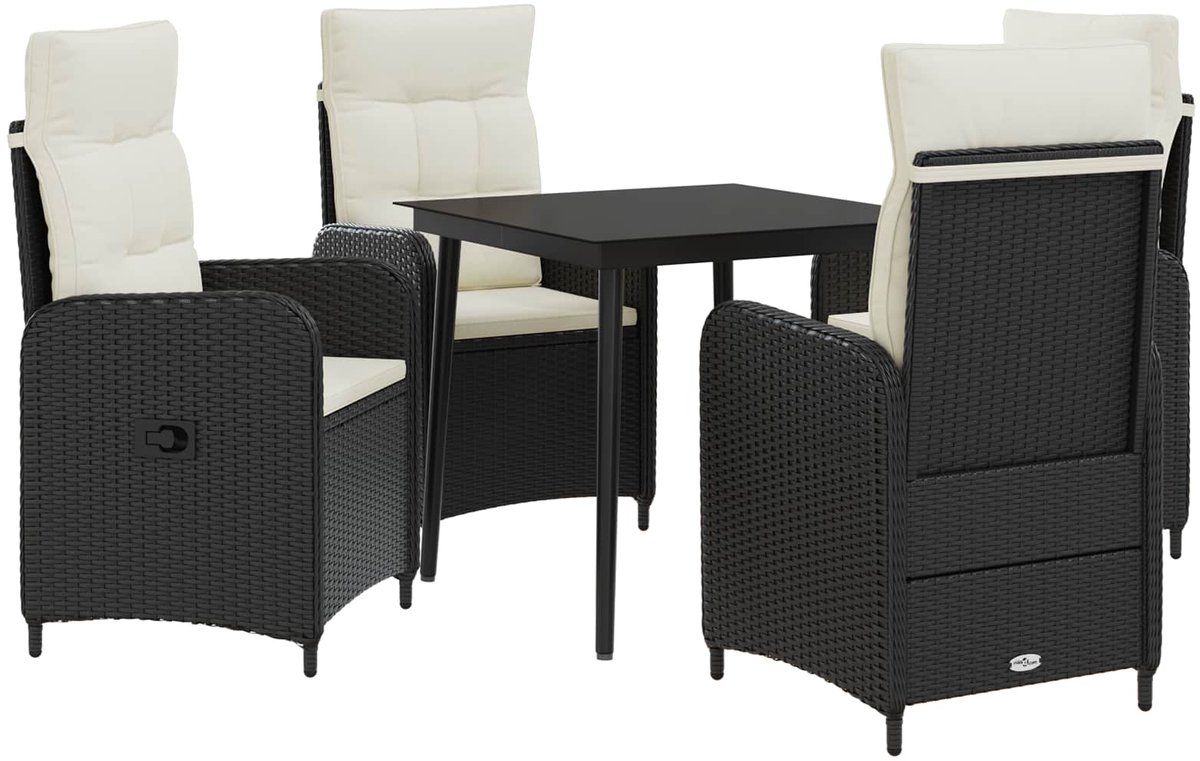 vidaXL Sofa - Tafel - Set - 5 - st - Zwart - en - Crème - Wit - 80 - x - 80 - x - 74 - cm