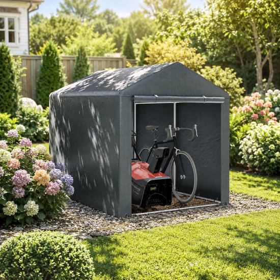 Tuinhuis met Schuin Dak – Gereedschapsschuur - Multifunctionele tuinhuis - Fietsschuur - 160 x 218 x 172 cm - Outdoor Tuinopslag - Voor Achtertuin, Terras en Grasveld - Weerbestendig - Grijs