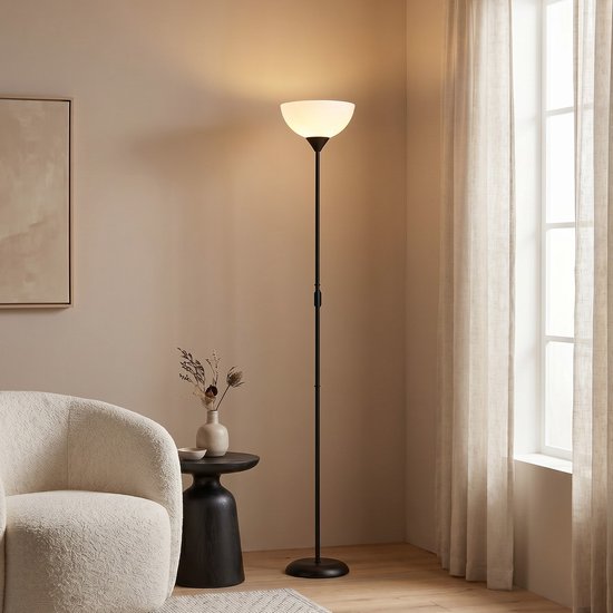 Home Sweet Home - Moderne E27 LED Vloerlamp - 28/28/173.5 cm - Zwart - Metalen Staande Lamp met Wit Lampenkap - Geïntegreerde LED 4W 806Lm 2700K - Voor Kantoor en Slaapkamer - met schakelaar