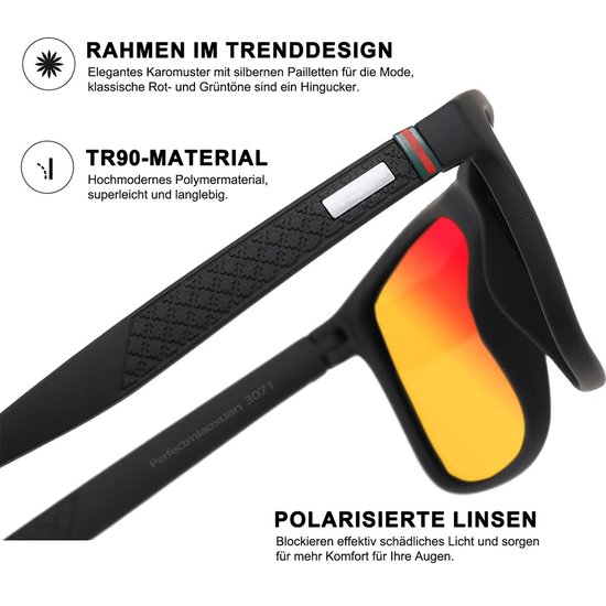 OKWISH Zonnebrillen - Modieuze Polarisatie Zonnebril Voor Dames En Heren, Lichtgewicht PC Frame, UV400 Bescherming, Rood van okwish — afbeelding 2