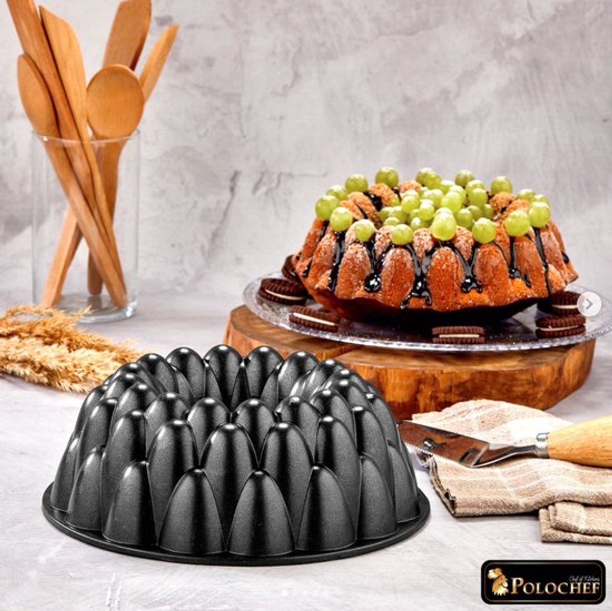 Polochef Casting Nil-126 - Graniet Bakvorm - 26 cm - Non-Stick - Zwart