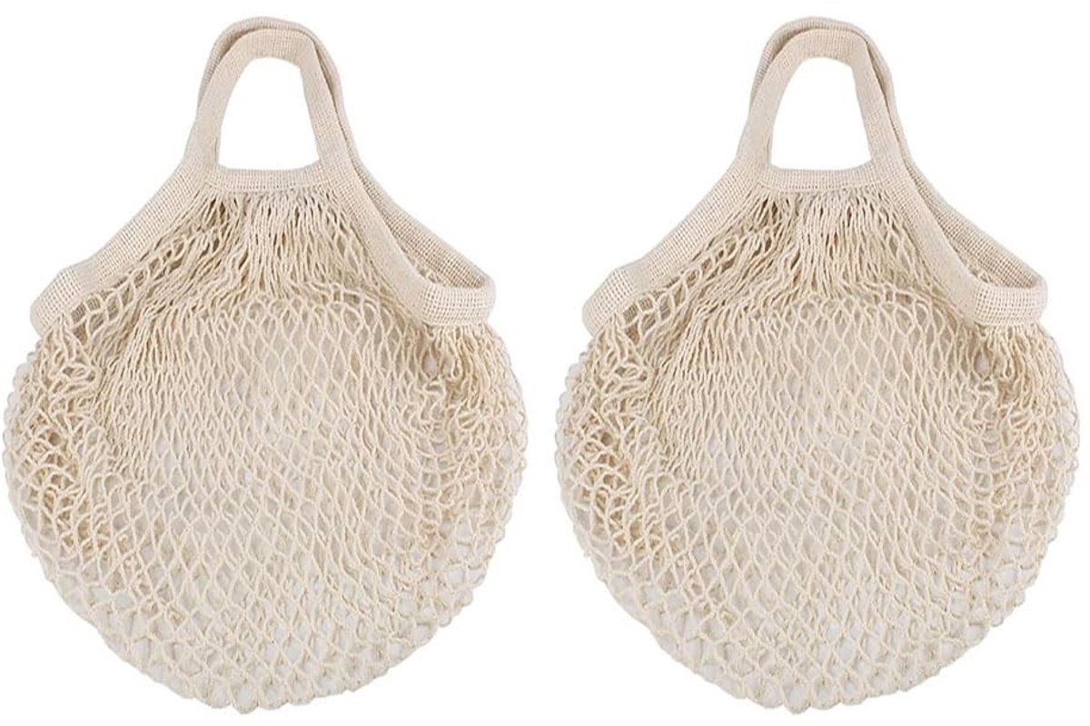 Dailygoods - Dailygoody - Herbruikbare boodschappentassen - Katoenen net tas - Beige - Ideaal voor fruit en groenten - Duurzaam en wasbaar - Geschikt voor dames