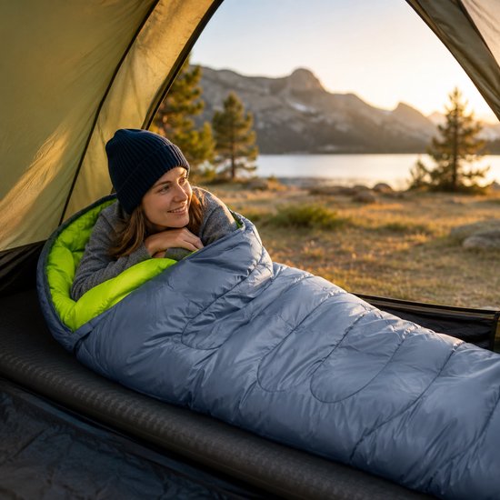 Camp Active Mummy Slaapzak - Zomerslaapzak voor 5°C tot 10°C - 210 x 80 cm - Grijs/Geel van Camp Active — afbeelding 5