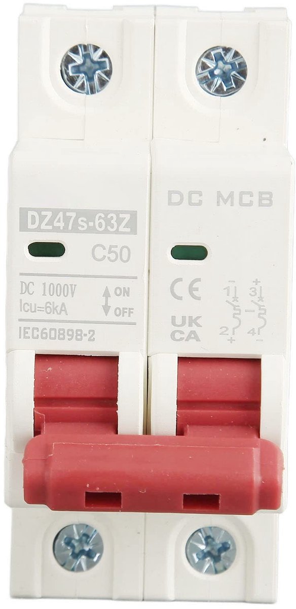 Dailygoods - Dailygoody - Miniatuur stroomonderbreker - DC 1000V - 50A - Luchtschakelaar - Overbelasting bescherming - Voor zonnepanelen - 2P Din Rail Mount