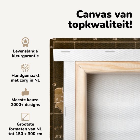 Canvas schilderij 120x80 cm - Wanddecoratie Klassieke wereldkaart in het bruin - Muurdecoratie woonkamer - Slaapkamer decoratie - Kamer accessoires - Schilderijen op canvas