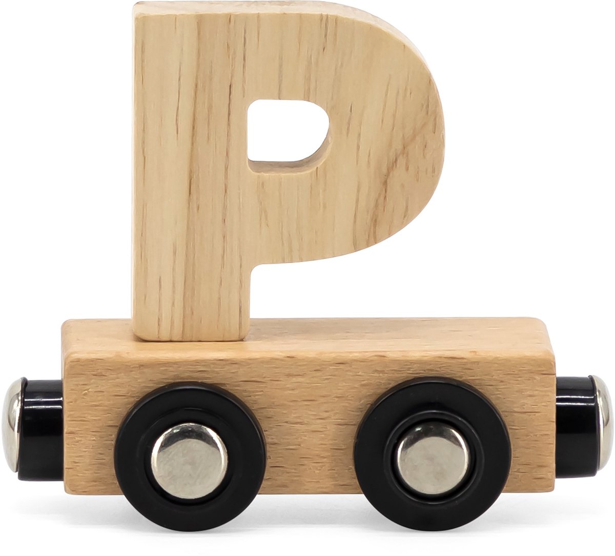 Tryco Houten Naturel Lettertrein Letter P - Letterwagon voor Woorden en Naamtreinen - Stimuleert Creativiteit en Motoriek - Vanaf 3 Jaar