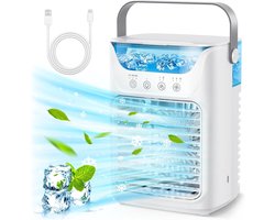 Airconditioning Unit Fan - Draagbare airconditioner & Luchtkoeler Luchtbevochtiger & Desktop Koelventilator 4-in-1 met 700ML / 2 Koude Mist/3 Automatische Timing /7 Kleur Nachtlampje