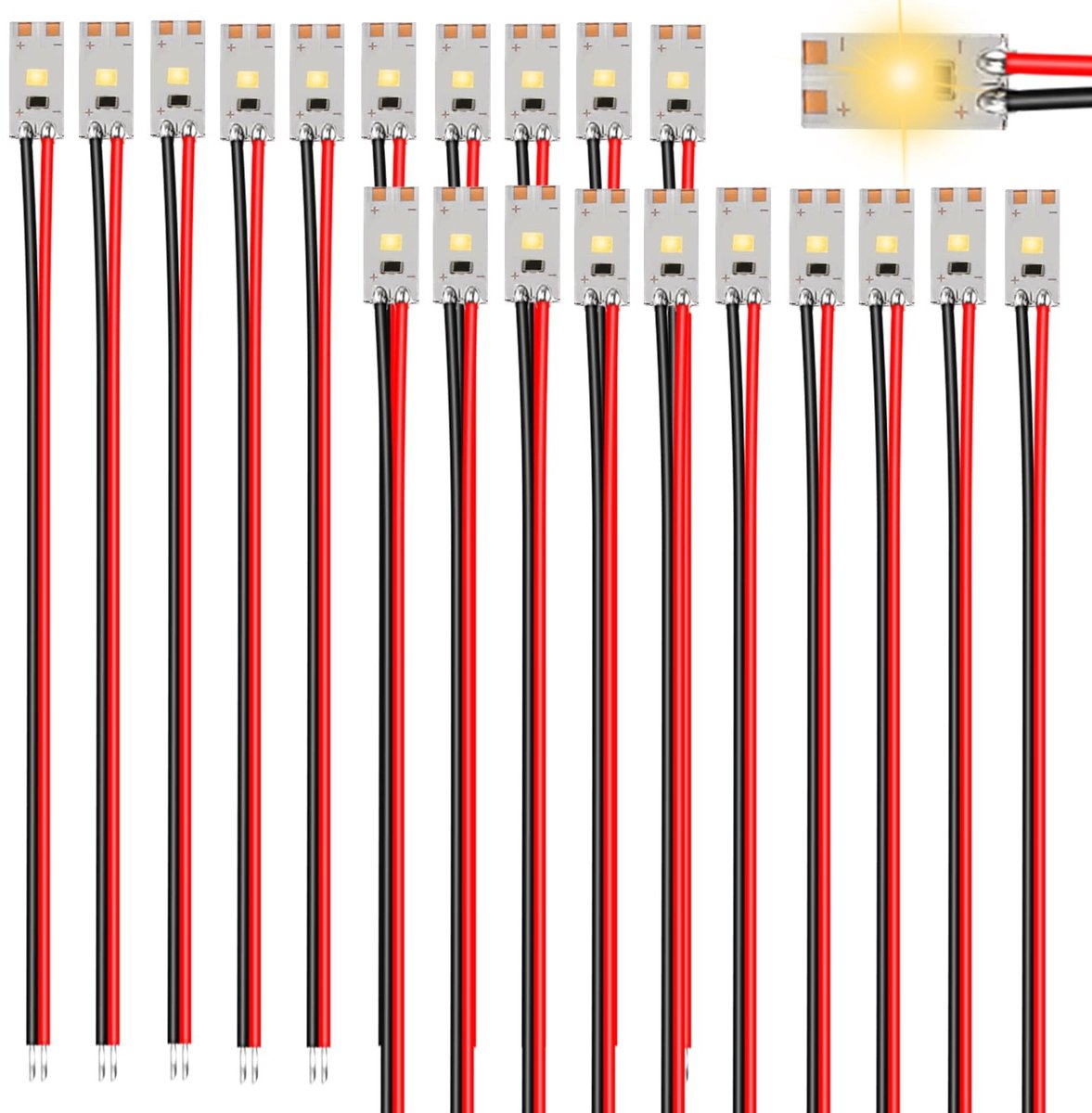 Dailygoods - 20 Stuks Voorbekabelde LED-Strips 12V-18V met 15 cm Kabel