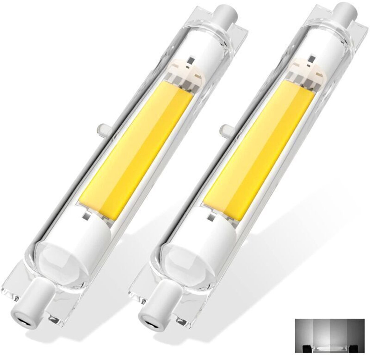R7s LED-lamp, 118 mm, dimbaar, 20 W, warm wit 3000K, flikkervrij, lineair. Kan een 200 W J118 halogeenlamp vervangen, 2000 lumen, 360 graden stralingshoek. R7S COB LED-buis.