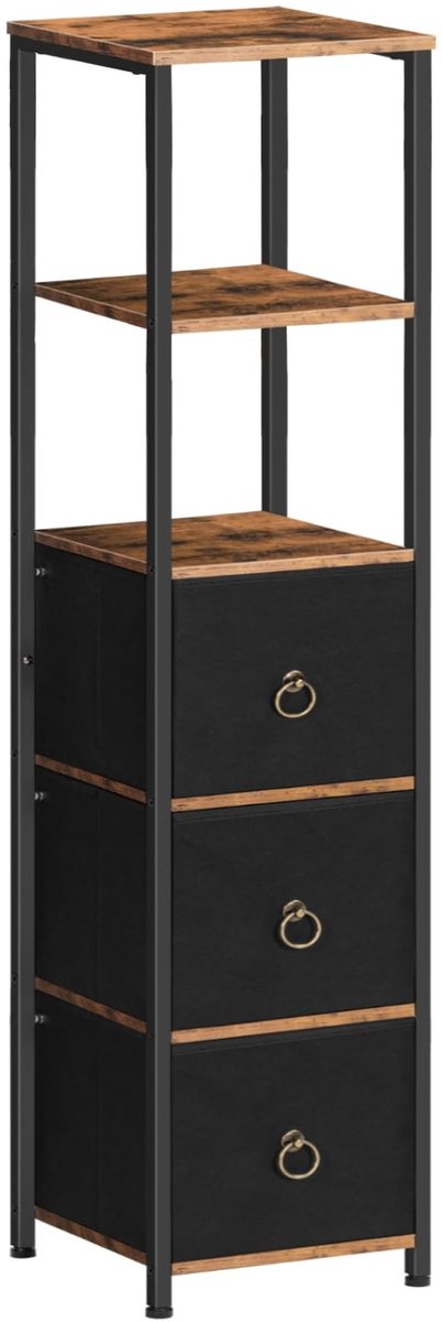 Dailygoods - Dailygoody - Badkamerkast met 3 Laden - Vrijstaand Organizersysteem - Landelijk Bruin en Zwart - Ruimtebesparend en Stijlvol - Perfect voor Badkamer e