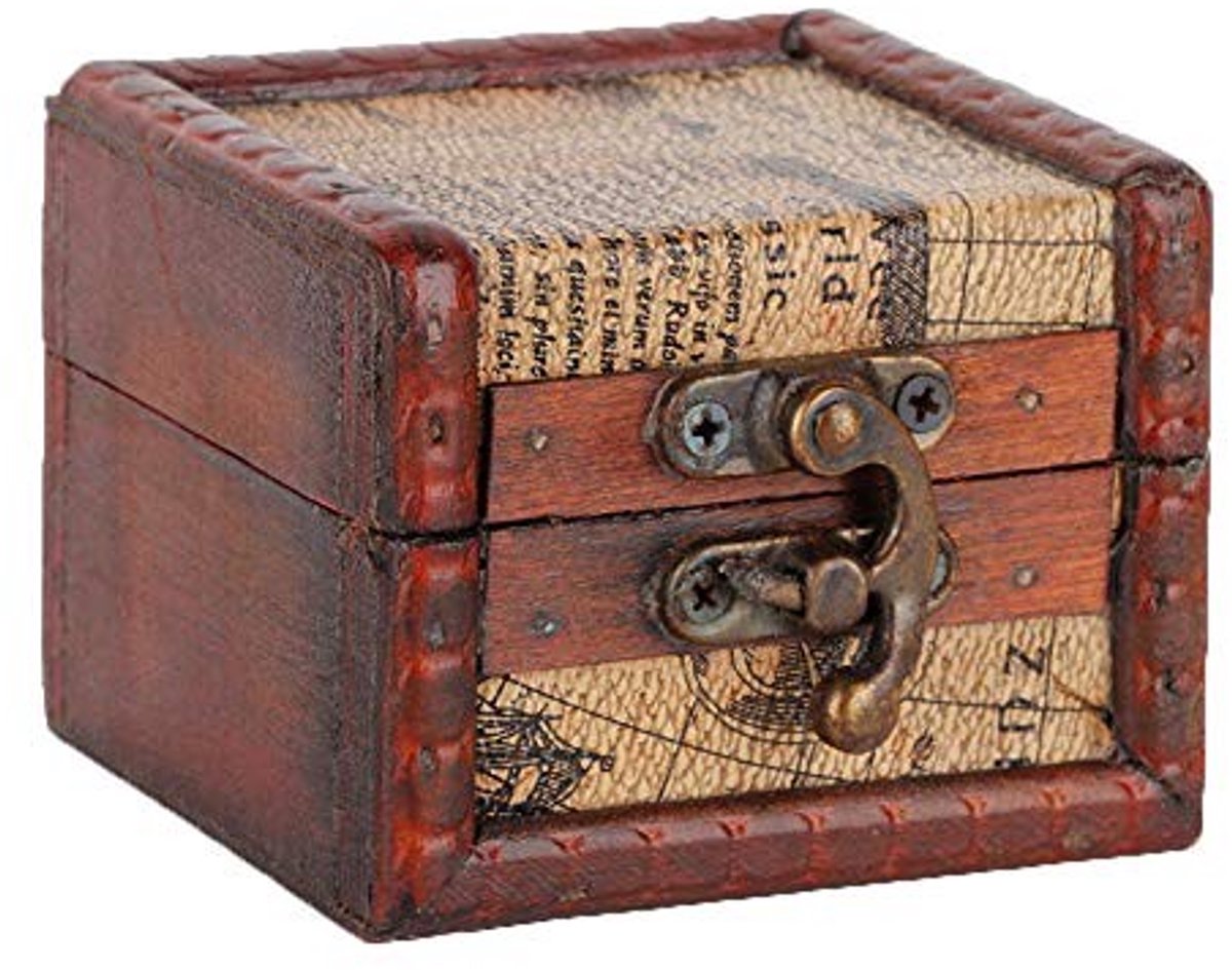 Dailygoods - Dailygoody - Ring etui doos - Houten kist met deksel - Vintage sieraden opslag - Brons - Mini sieraden doos - Handgemaakt design - Geschikt voor ieder