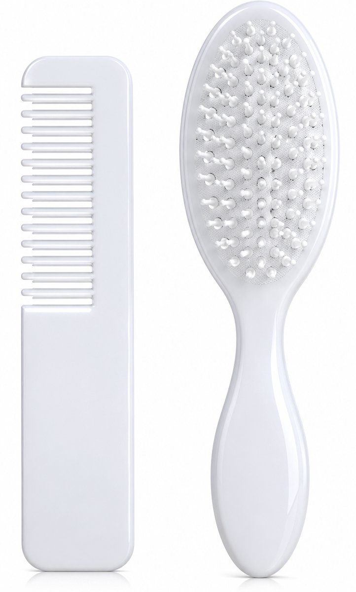 Okado Baby Borstel en Kam Set Wit – Zachte Baby Haarborstel met Zachte Haartjes – Voor Baby Haarverzorging en Dagelijkse Verzorging