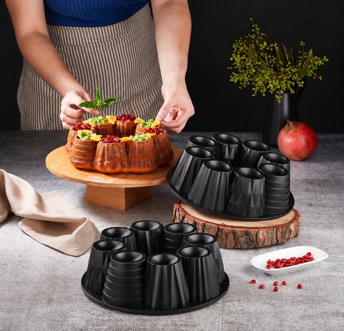 PoloChef ELI-126 - Elissa Gietaluminium Cakevorm 26 cm – Graniet Anti-aanbaklaag – Tulbandvorm – Zwart