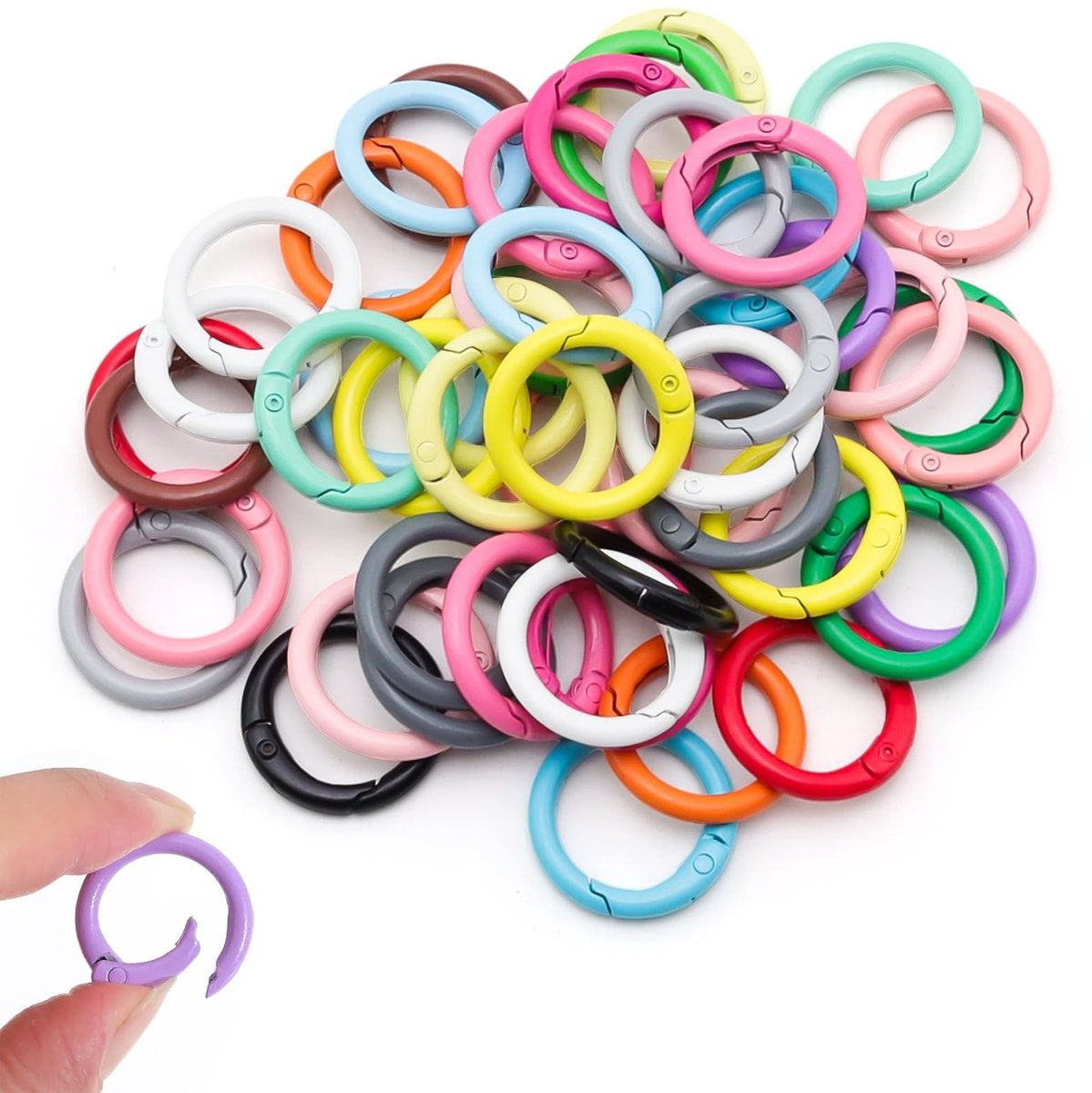Dailygoods - 50 Stuks Kleurrijke Sleutelringen met Karabijnhaak