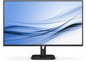 Zwarte Philips monitor met abstract blauw patroon op het scherm en een verstelbare standaard.