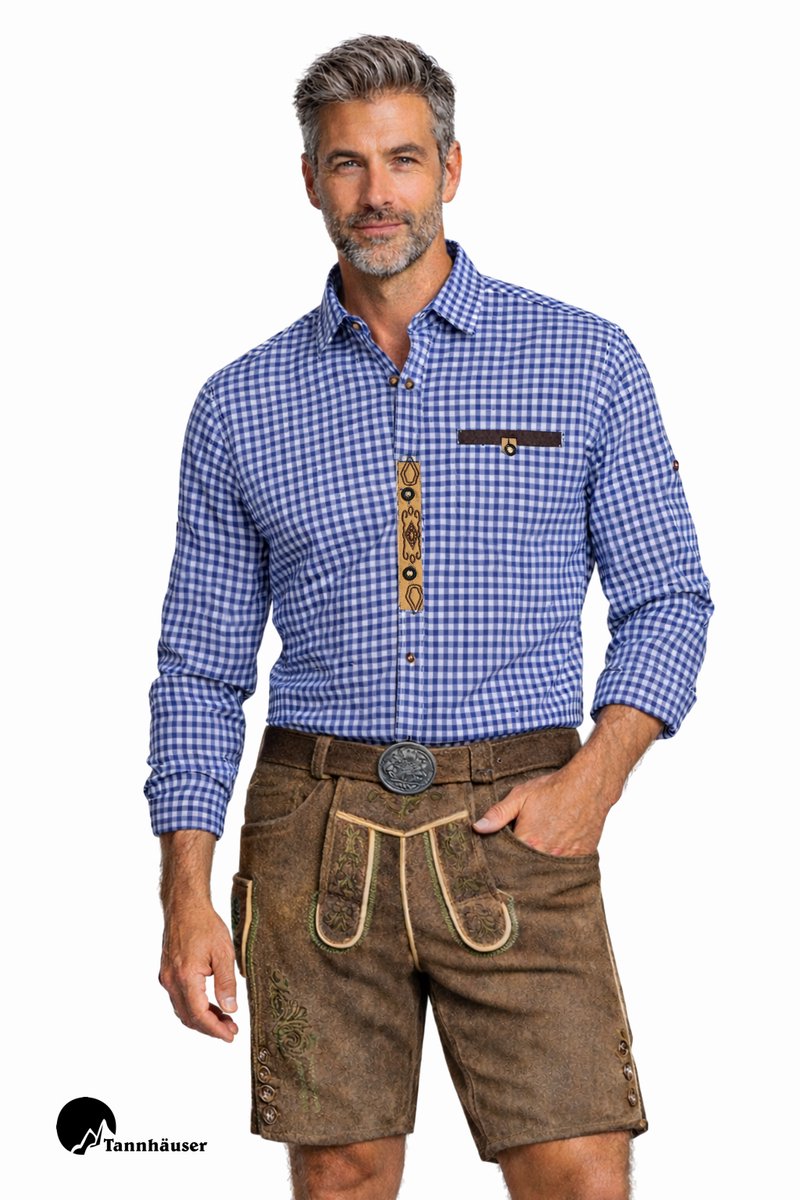 Tannhauser Trachtenhemd Alpenkraft Oktoberfest Overhemd Oktoberfest heren Carnavalskleding Heren voor bij Lederhosen Man - Polykatoen - Blauw - Maat XL