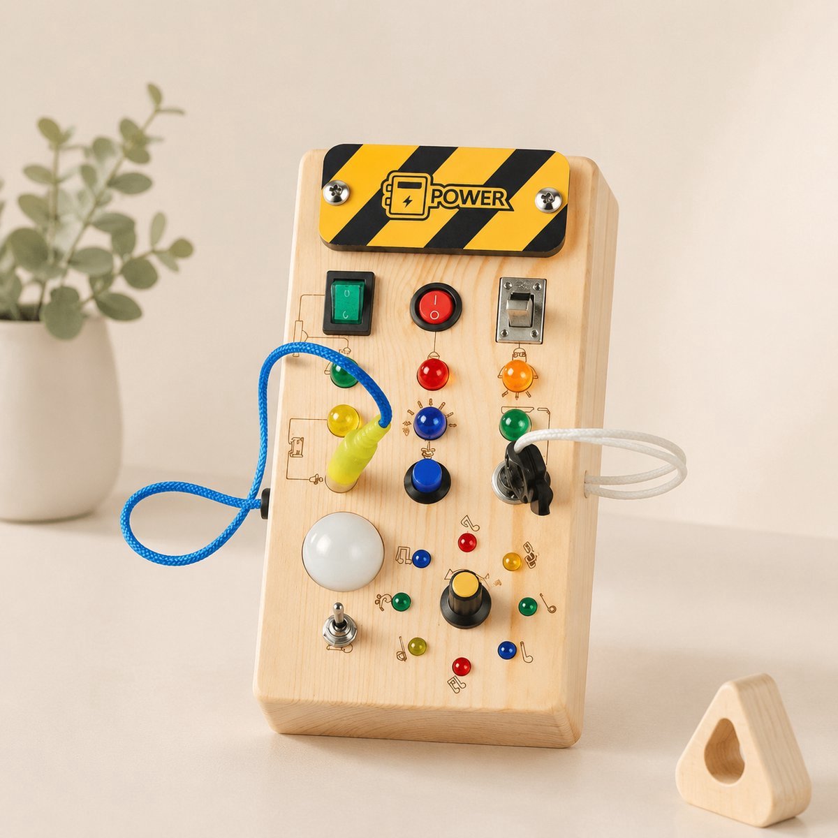 Montessori Busy Board met LED Lichtjes - Houten Activiteitenbord - Educatief Speelgoed 1 Jaar, 2 Jaar, 3 Jaar - Sensorisch Reisspeelgoed voor Peuters - Motoriek Speelgoed