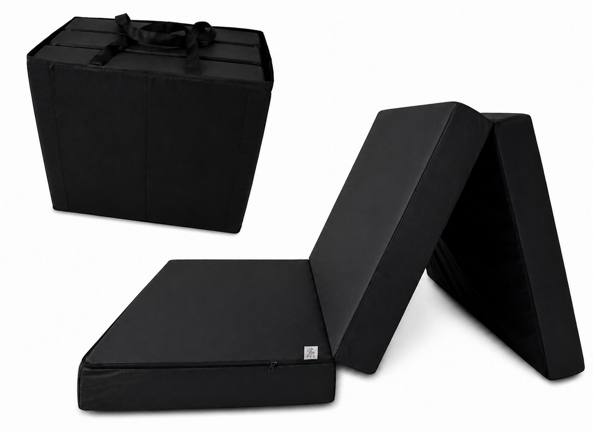Campingmatras 80x200x10 cm H3 Zwart - Opvouwbaar Vouwmatras, Logeermatras, Gastenmatras, 3-delig met Draagtas - ODOL