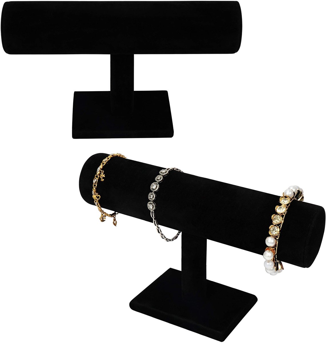 Dailygoods - Zwart Velours T-Bar Armbanden Sieraden Display Standaard - 2-Pack - Organiser Houder Rek - Zacht Fluweel - Geschikt voor Dames en Meisjes