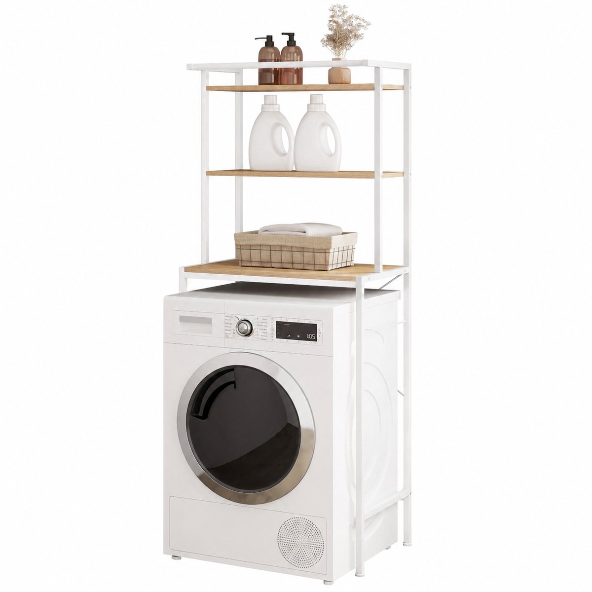 SmartLiving.Store - Wasmachine Kast - Wasmachine Ombouw - WC Ombouw - Wasmachine Rek - Badkamerkast - 3 Planken - 67x162x40 cm - Wit
