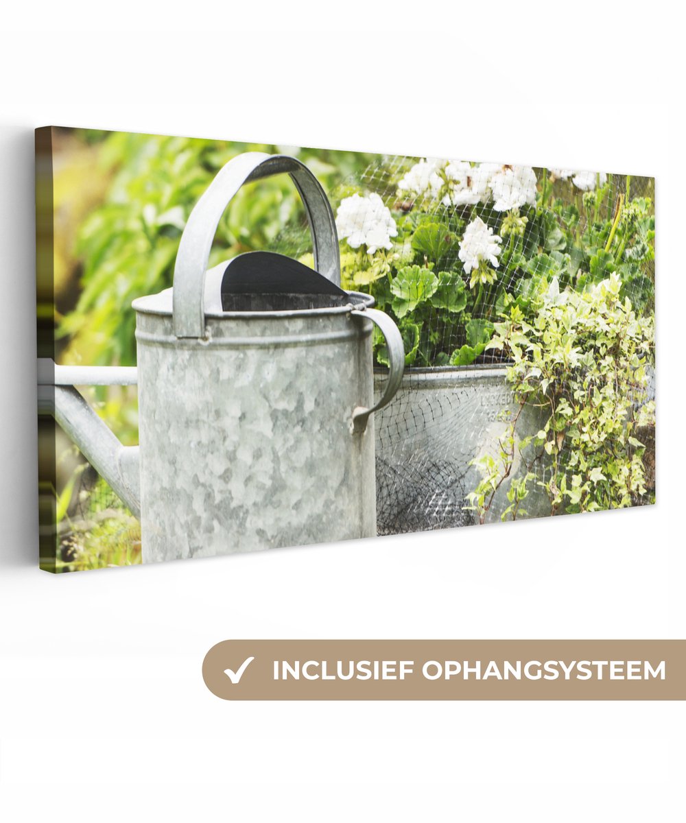 Canvas schilderij 160x80 cm - Wanddecoratie Gieter - Bloemen - Tuin - Muurdecoratie woonka