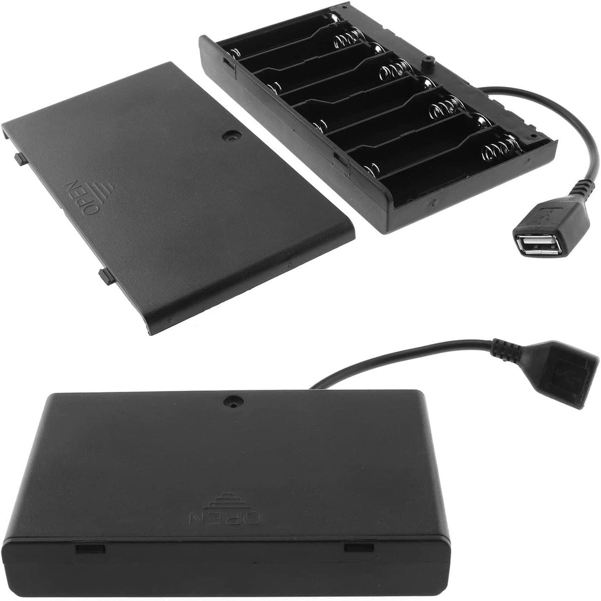 Dailygoods - 2 Stuks 8 AA Batterijhouder met USB Kabel