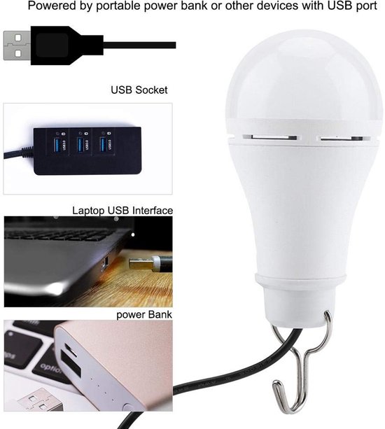 Dailygoods - Dailygoody - LED Lamp USB Oplaadbaar - Hanglamp voor Camping - 340 Lumen - Noodverlichting - 120 Graden Stralingshoek - Geschikt voor Garage en Visser... — afbeelding 3