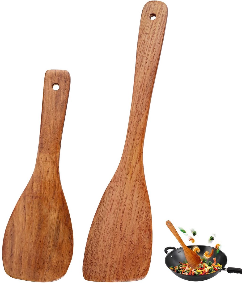 Dailygoods - Houten Kookspatel Set van 2 met Lange Handgreep