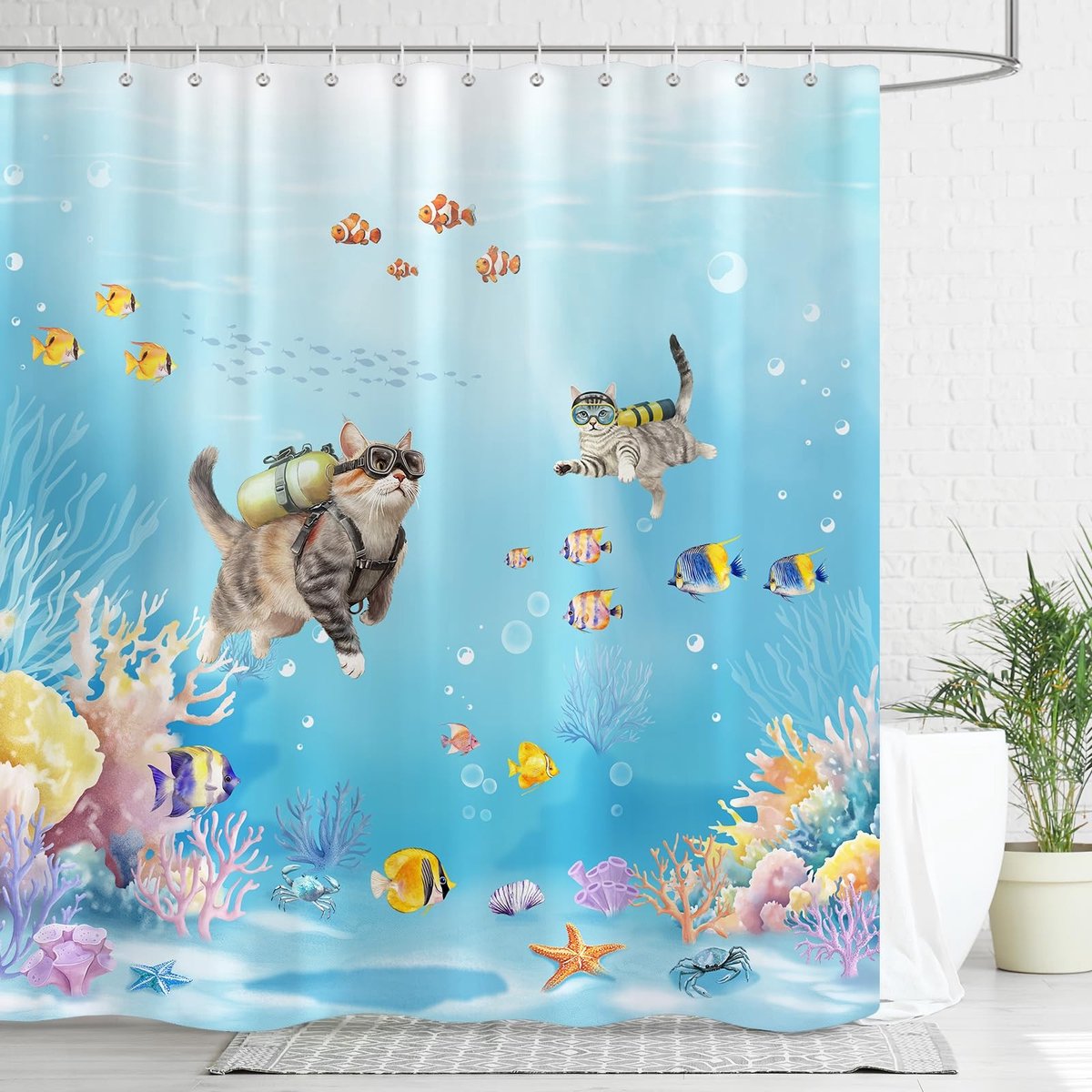 Dailygoods - Douchegordijn met Grappige Katten en Oceaan Thema