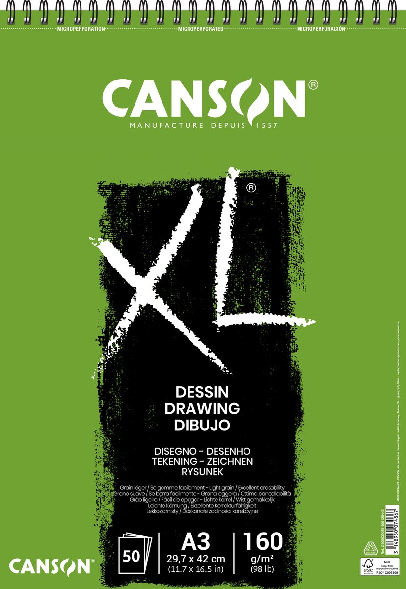 Tekenpapier canson xl drawing 50vel 160gr a3 wit | 5 stuks