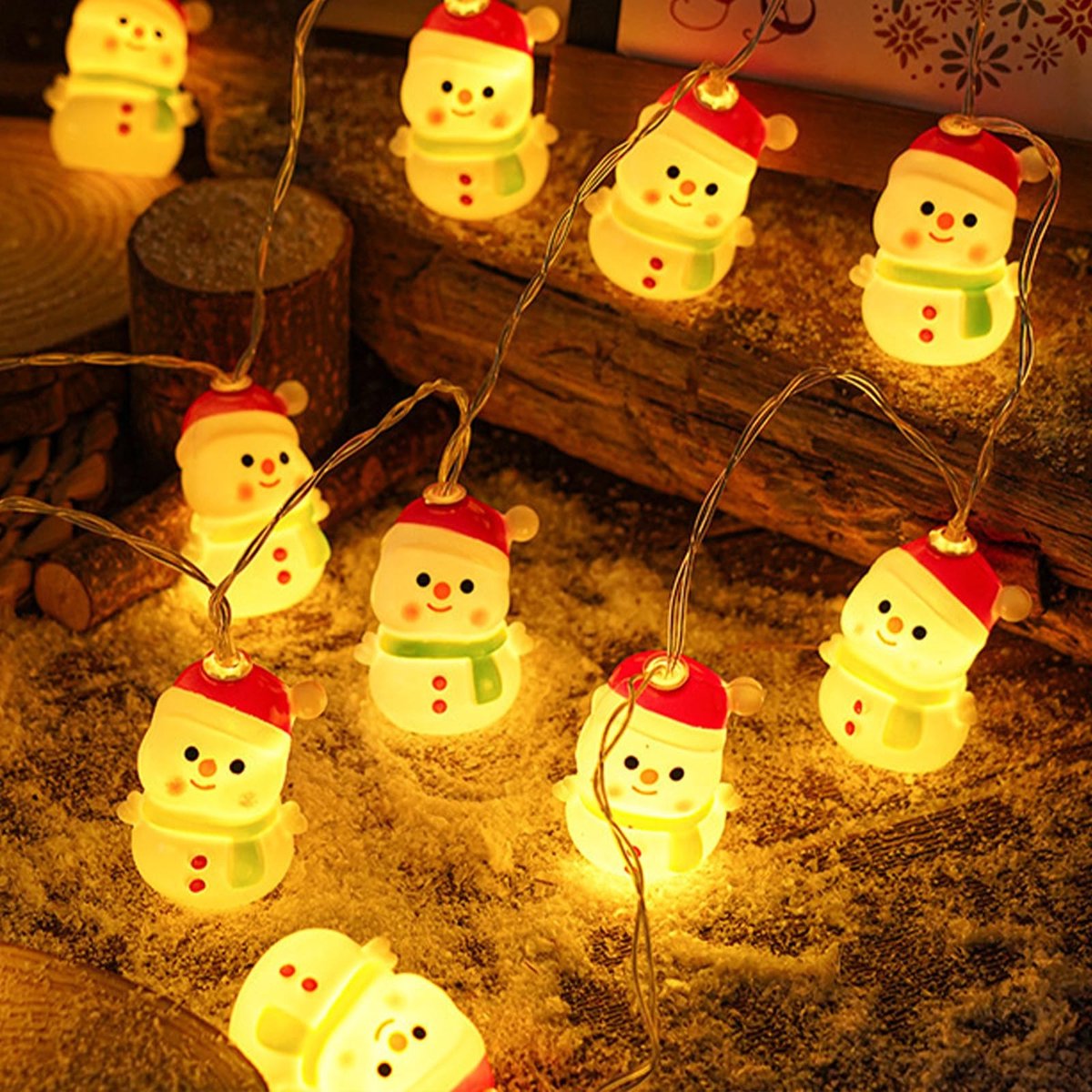 Dailygoods - Led Sneeuwpop Lichtsnoer voor Feestdagen, 10 Lampen