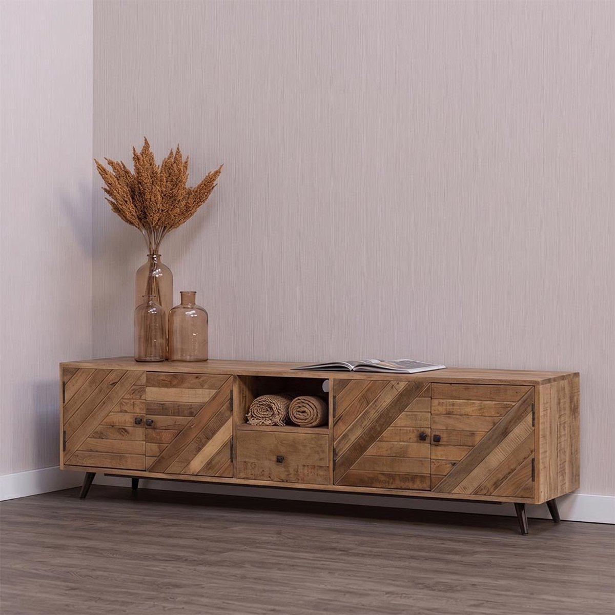 Mangohouten TV Meubel Alamo 200 cm Mahom Industrieel - TV Meubel van Mangohout & Metaal - Industriële TV Meubel