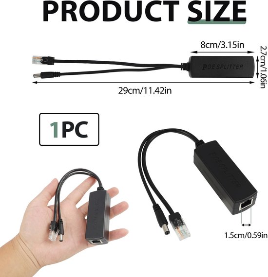 Dailygoods - Actieve PoE Splitter 48V naar 12V 2A voor IP-camera's van Dailygoods — afbeelding 4