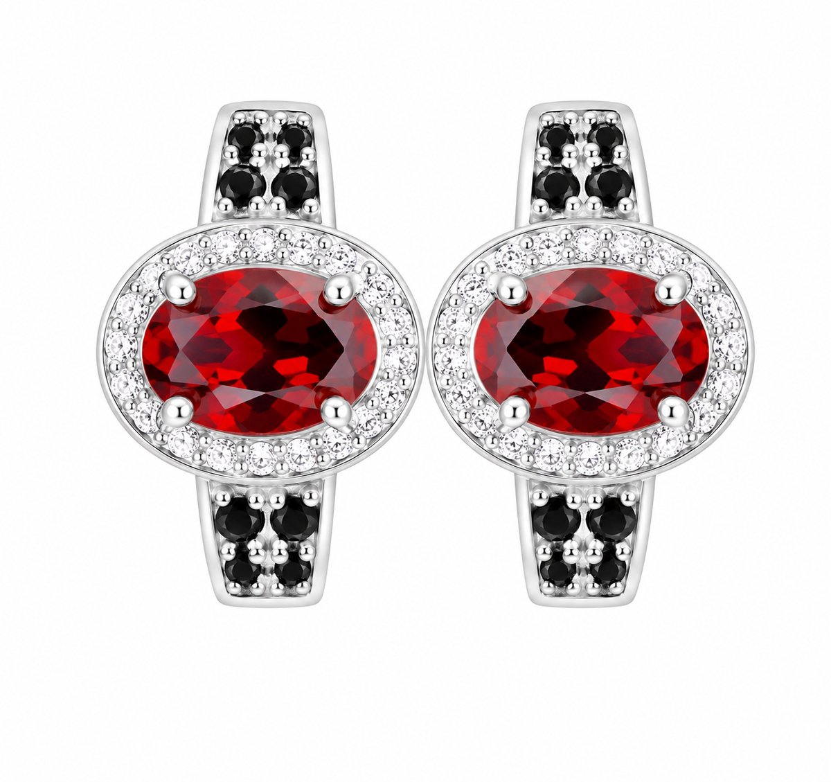 Luxe Rhodoliet Granaat Oorbellen 925 Sterling Zilver Rhodium Plated – Rode Edelsteen Ear Studs met Spinel & CZ – Exclusieve Dames Oorknoppen