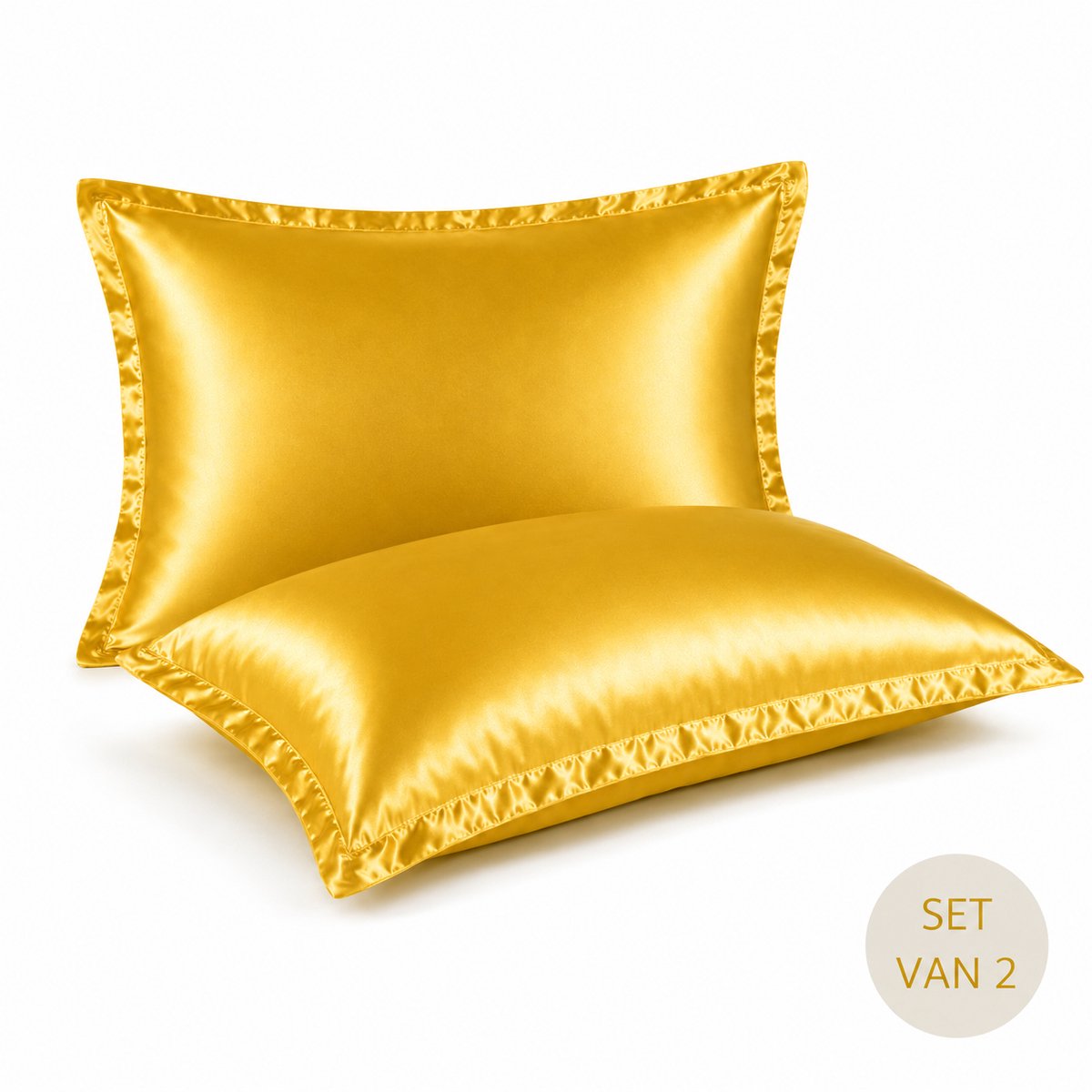 Satijnen kussenslopen 60x70 - Goud Geel - Ademend & Temperatuurregulerend - Voor Haar, Huid & ontspanning - Set van 2