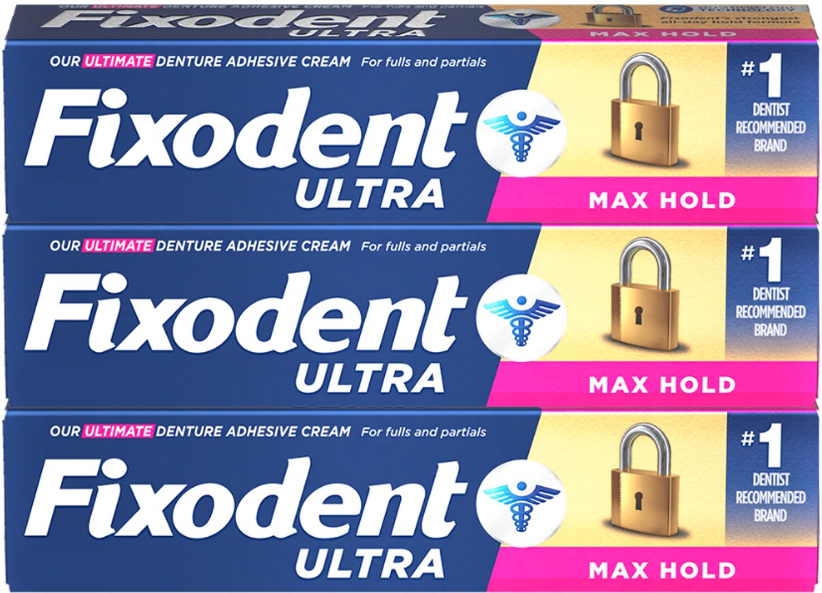 Fixodent Max Hold - Tandprothese Lijm - Sterke hechting, 3-pack, 62 g