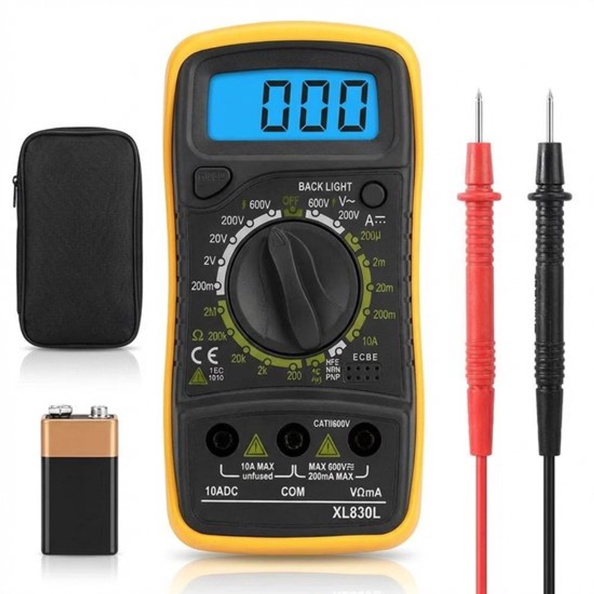 Digitale Multimeter - AC/DC Spanningsmeter - Inclusief Meetpennen - Inclusief 9V Batterij - LCD Display